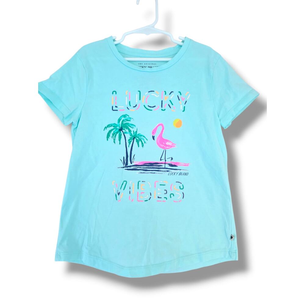 Lucky Brand Girls Lucky Vibes Graphic Tee Medium (8-10) Flamingo